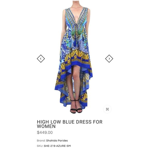 NWOT Shahida Paradies HIGH LOW RUFFLE BLUE DRESS SZ M/L $449 - Picture 2 of 13